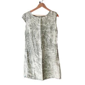 LINA TOMEI‎ Linen Dress Made in Italy Green Tropical Leaf Pattern L